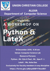 One day workshop on Python and Latex – 18th December 2019