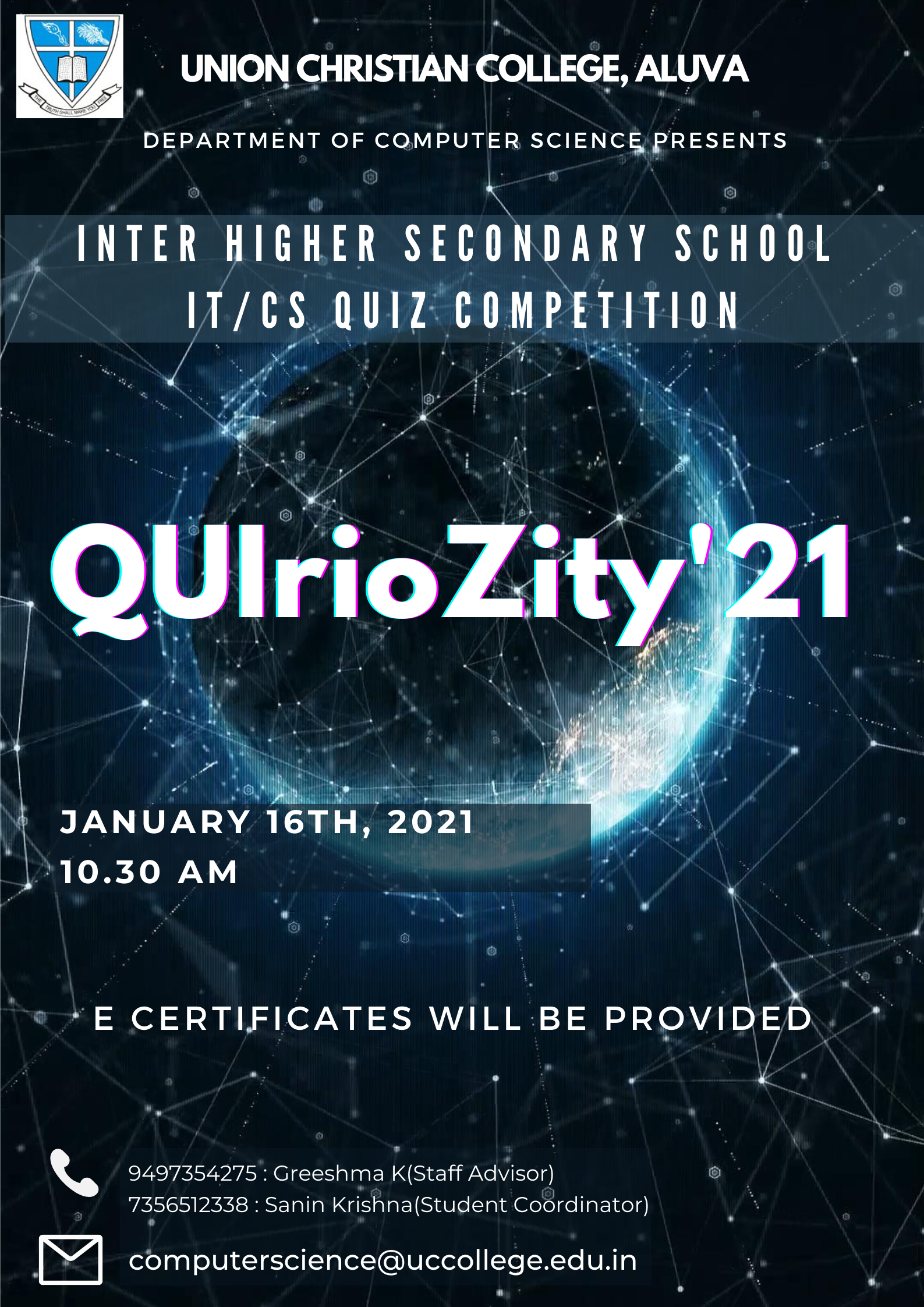 Inter-school IT Quiz competition “QUIrioZity ’21” for the Higher Secondary Schools students